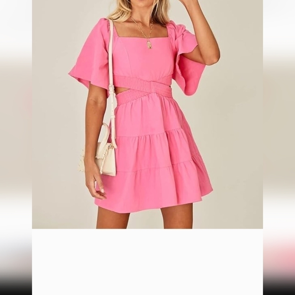 Shy velvet, fuchsia cut out cotton dress